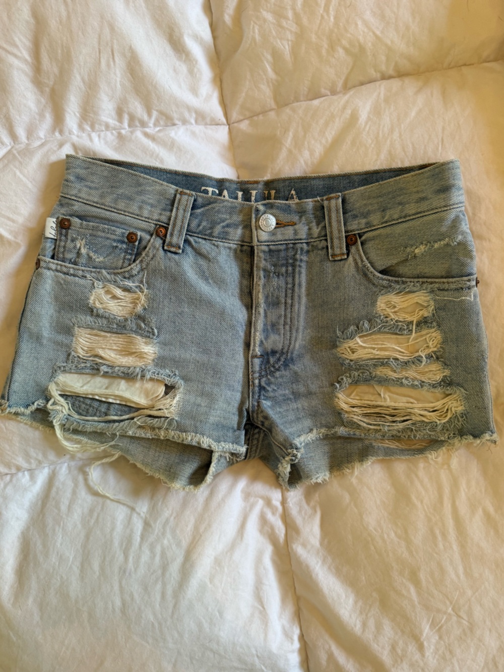 Aritzia TALULAH Light Blue Distressed Denim Shorts